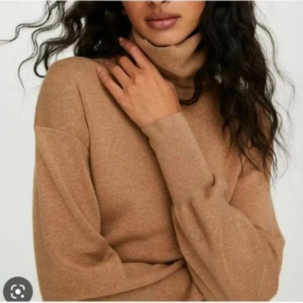 WILFRED Rebecca Sweater Wool Light Brown Cropped Turtleneck XS Aritzia - Picture 4 of 11